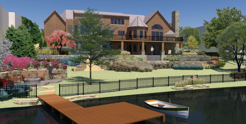 digital 3D rendering of house, yard and dock