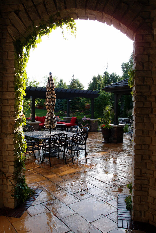view of patio with furniture from mansion threshold
