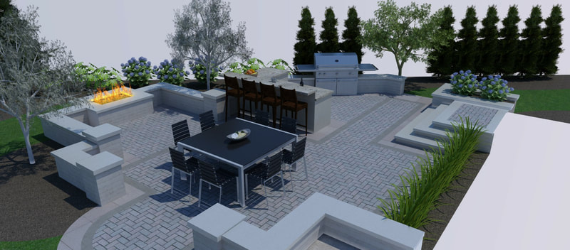 3D rendering of backyard barbecue pit concept