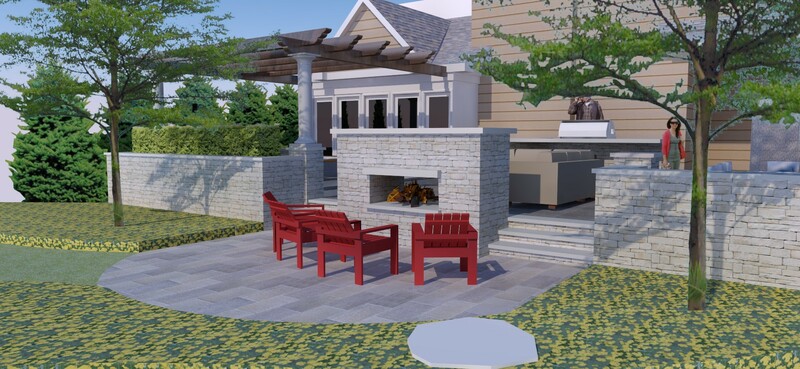 3D rendering of backyard fire pit